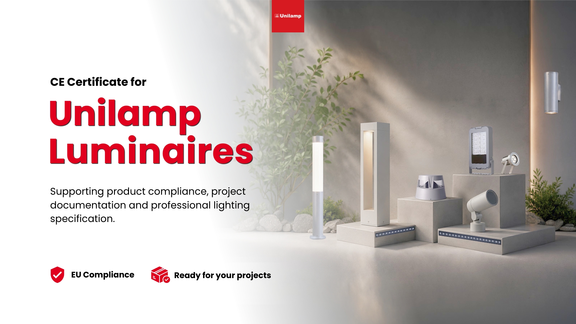 CE certificate for Unilamp luminaires with EU compliance and project-ready lighting documentation