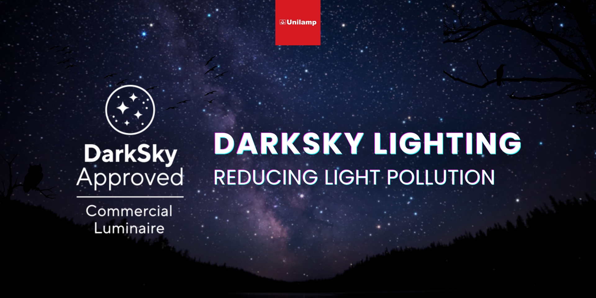 Unilamp DarkSky Approved lighting banner promoting reduction of light pollution