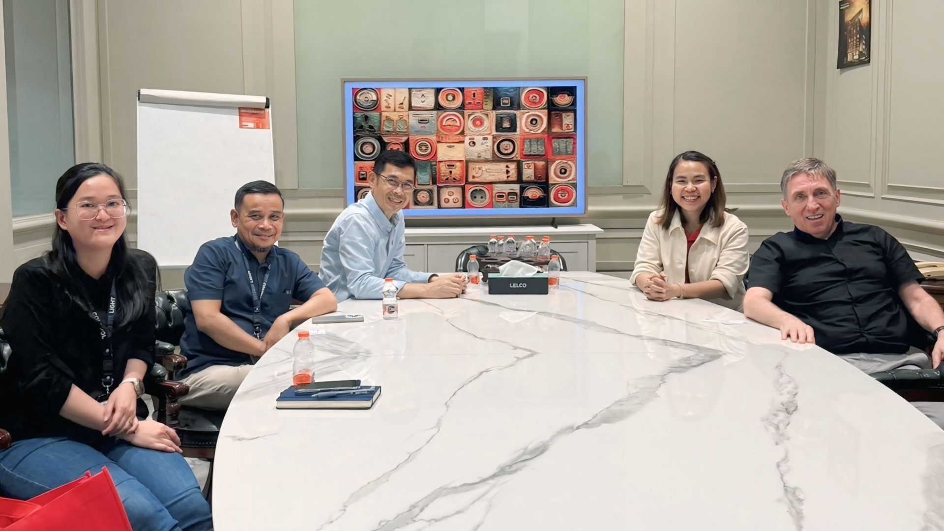 Unilamp team meeting with LELECO in Indonesia to discuss lighting partnership and future collaboration.