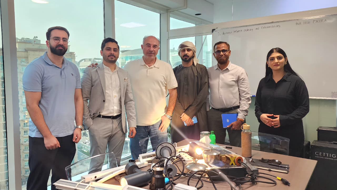 Lighting product meeting with international team at modern office