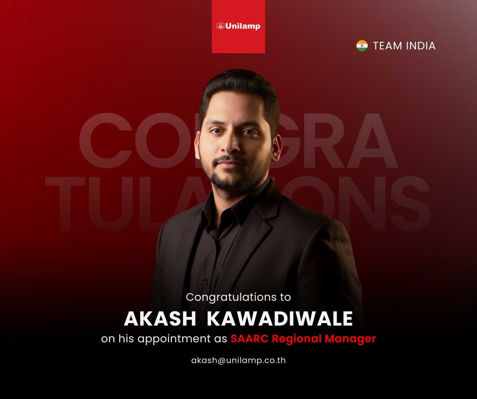 Akash Kawadiwale appointed as SAARC Regional Manager at Unilamp, Team India leadership announcement