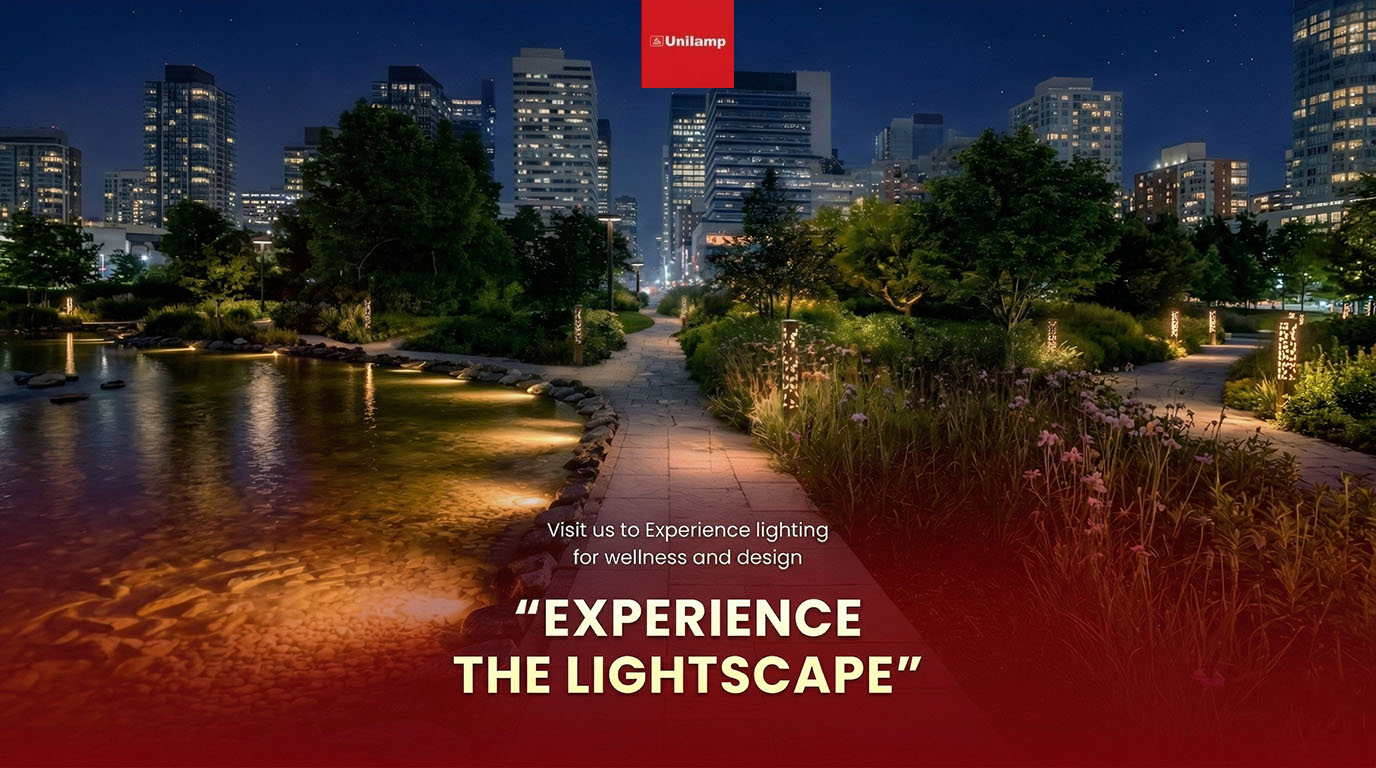 Urban park landscape lighting design with pathway and garden lights