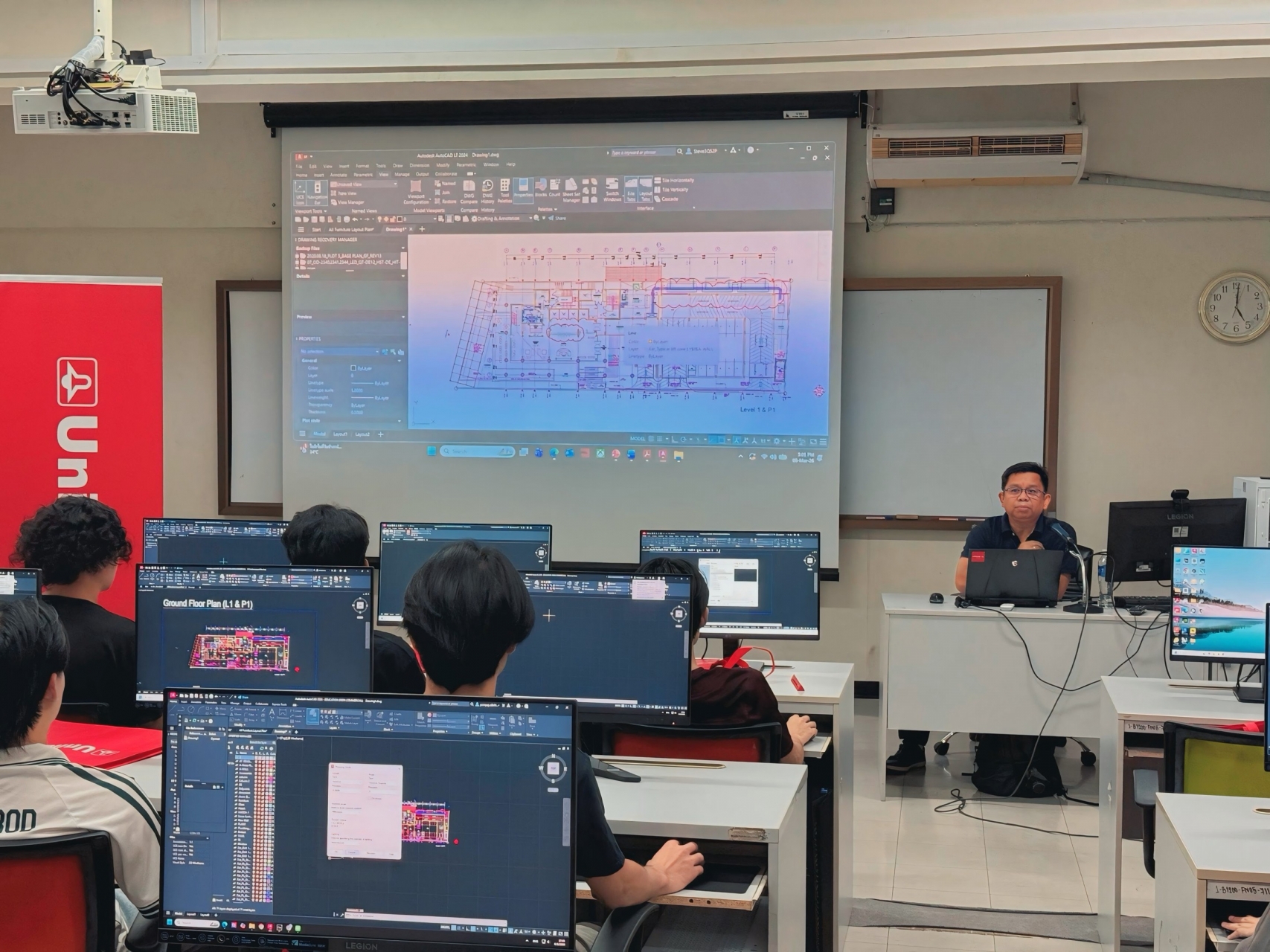 Students learning lighting design and CAD during Unilamp workshop at Kasetsart University