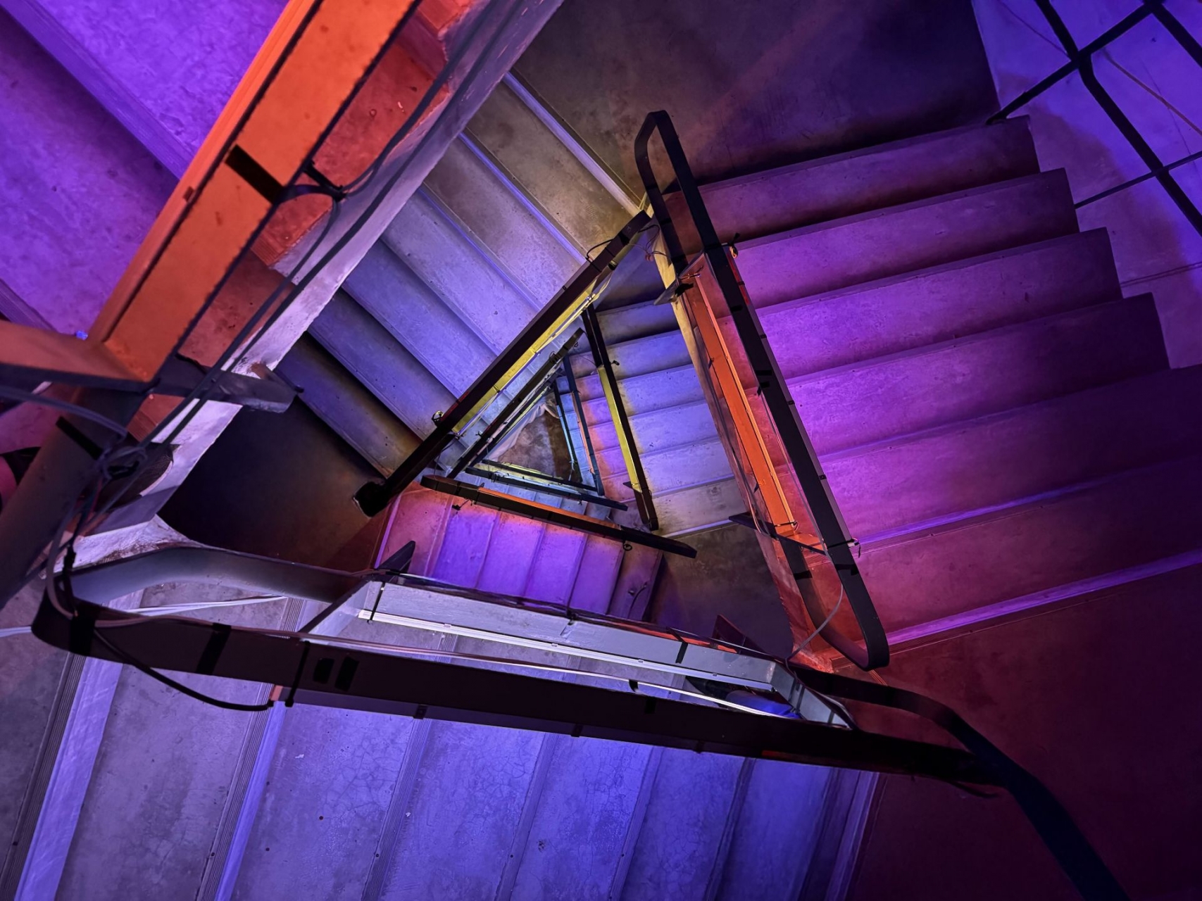 Colorful lighting design on interior staircase architecture