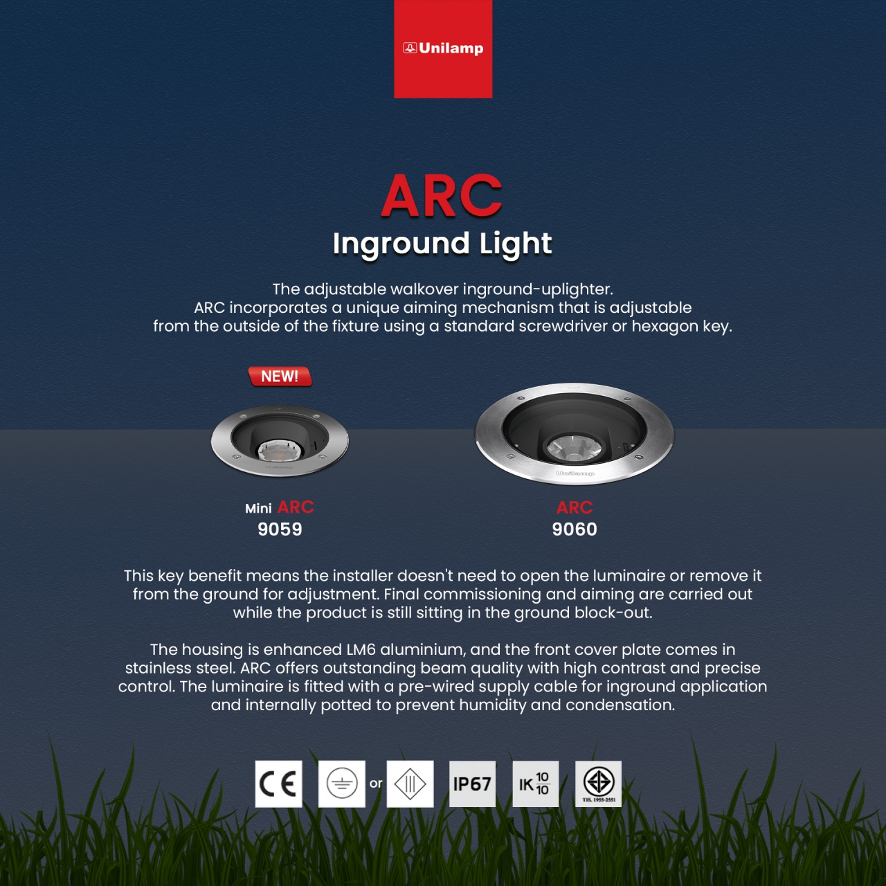 ARC and Mini ARC adjustable inground lights for landscape and façade lighting