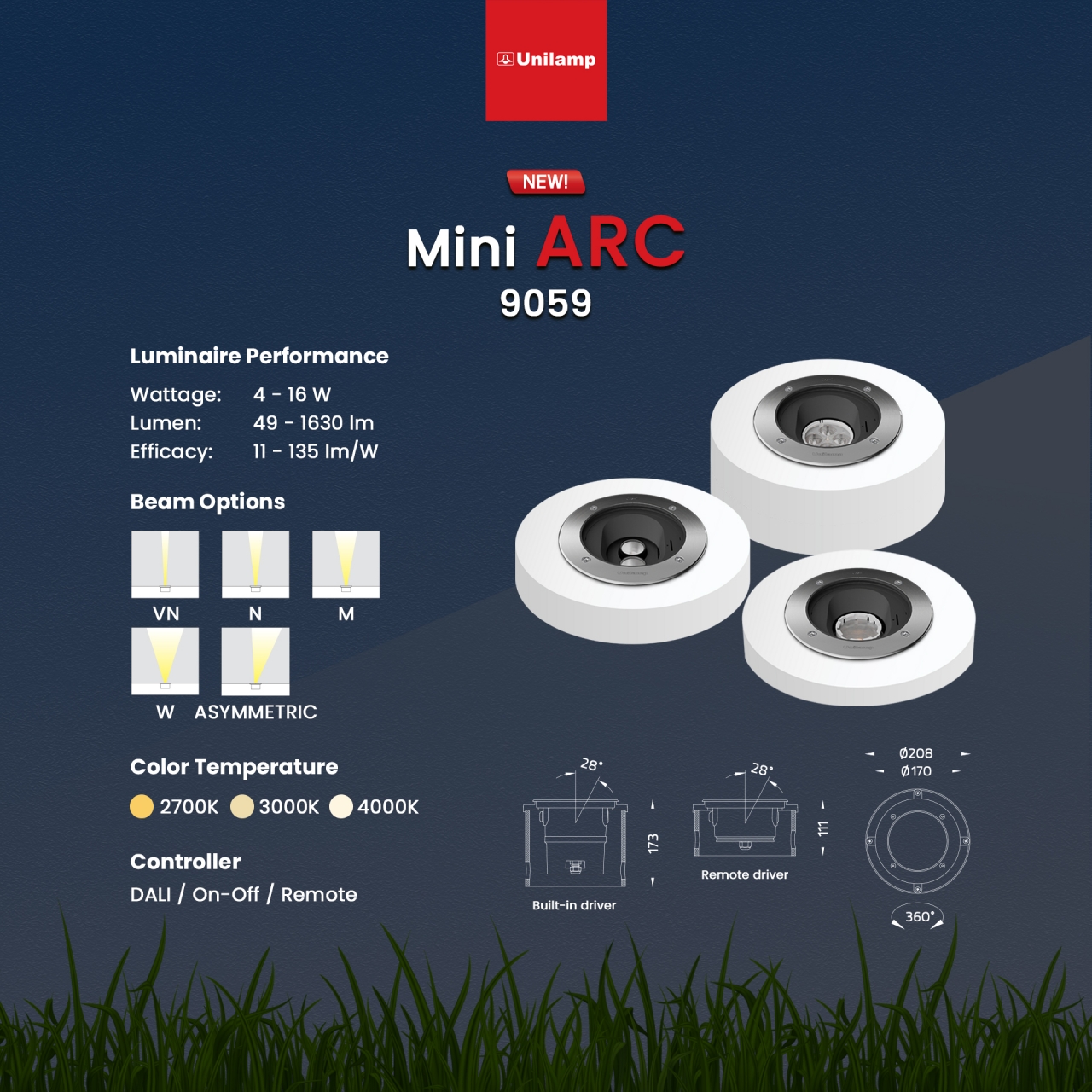 Mini ARC 9059 inground light with adjustable beam options for outdoor lighting