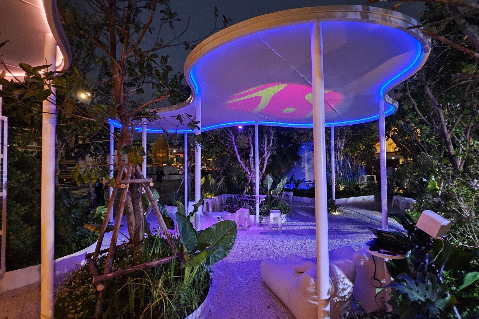 Architectural lighting under canopy at SHMA Long Heal exhibition during Bangkok Design Week 2026