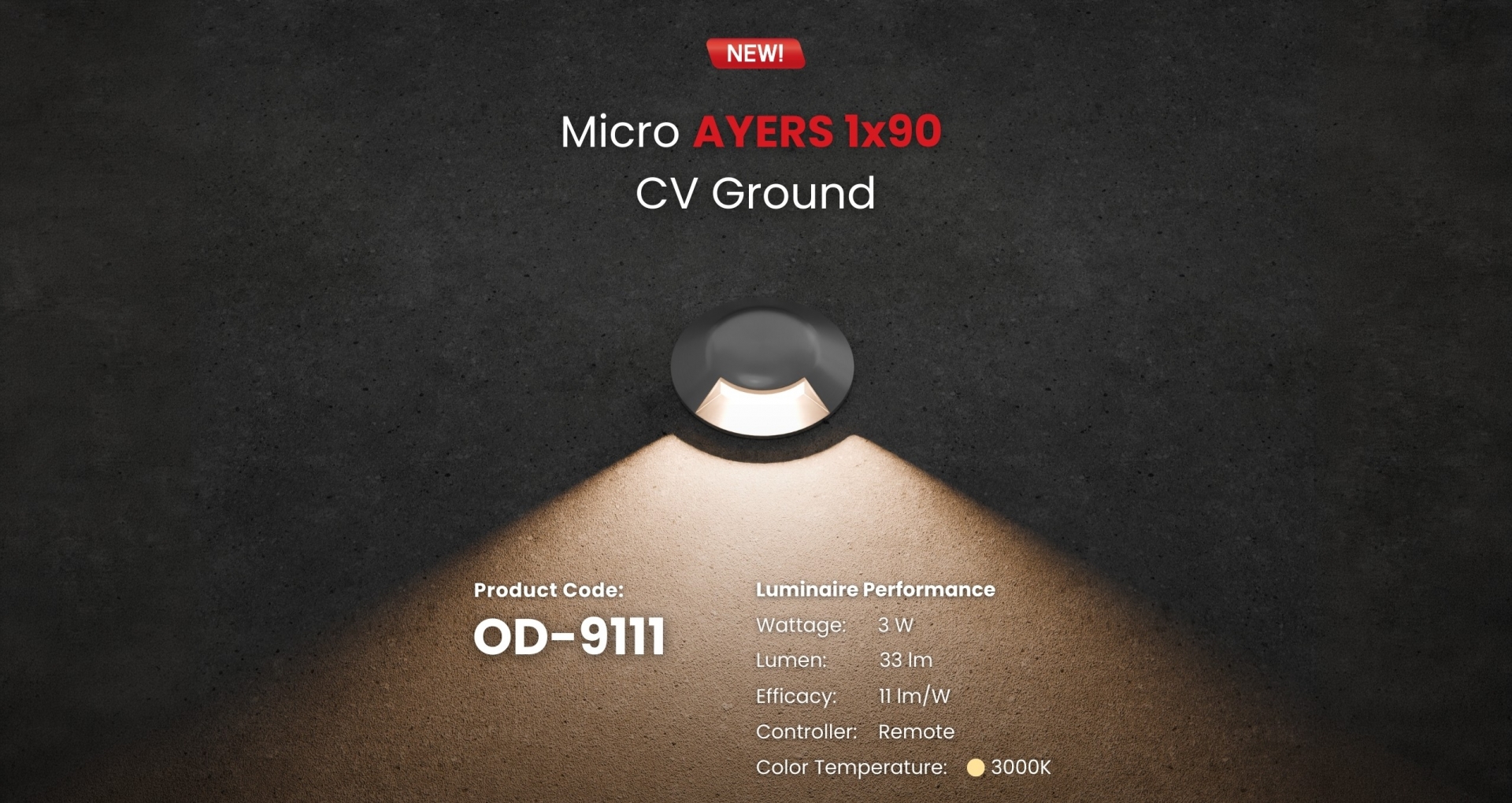 Micro AYERS 1x90 inground ground washer light OD-9111 3000K