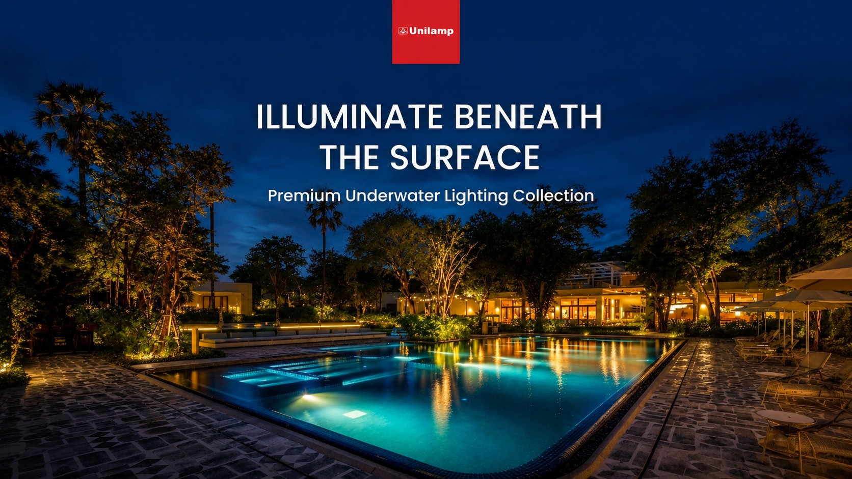 Luxury underwater lighting collection for pools and fountains