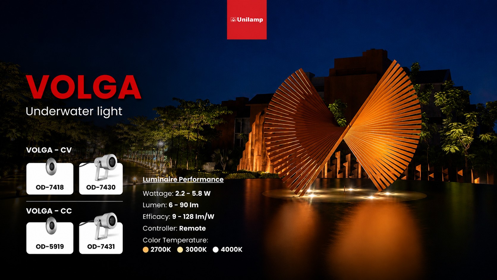 VOLGA underwater spotlight for decorative water features