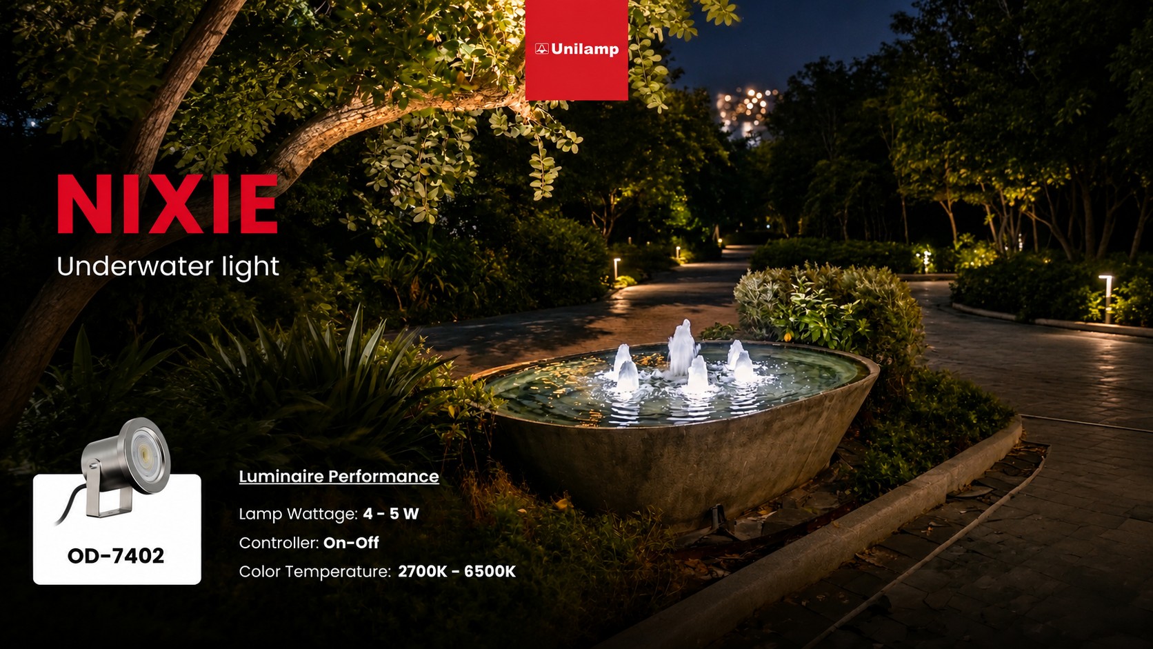 NIXIE compact underwater fountain light by Unilamp