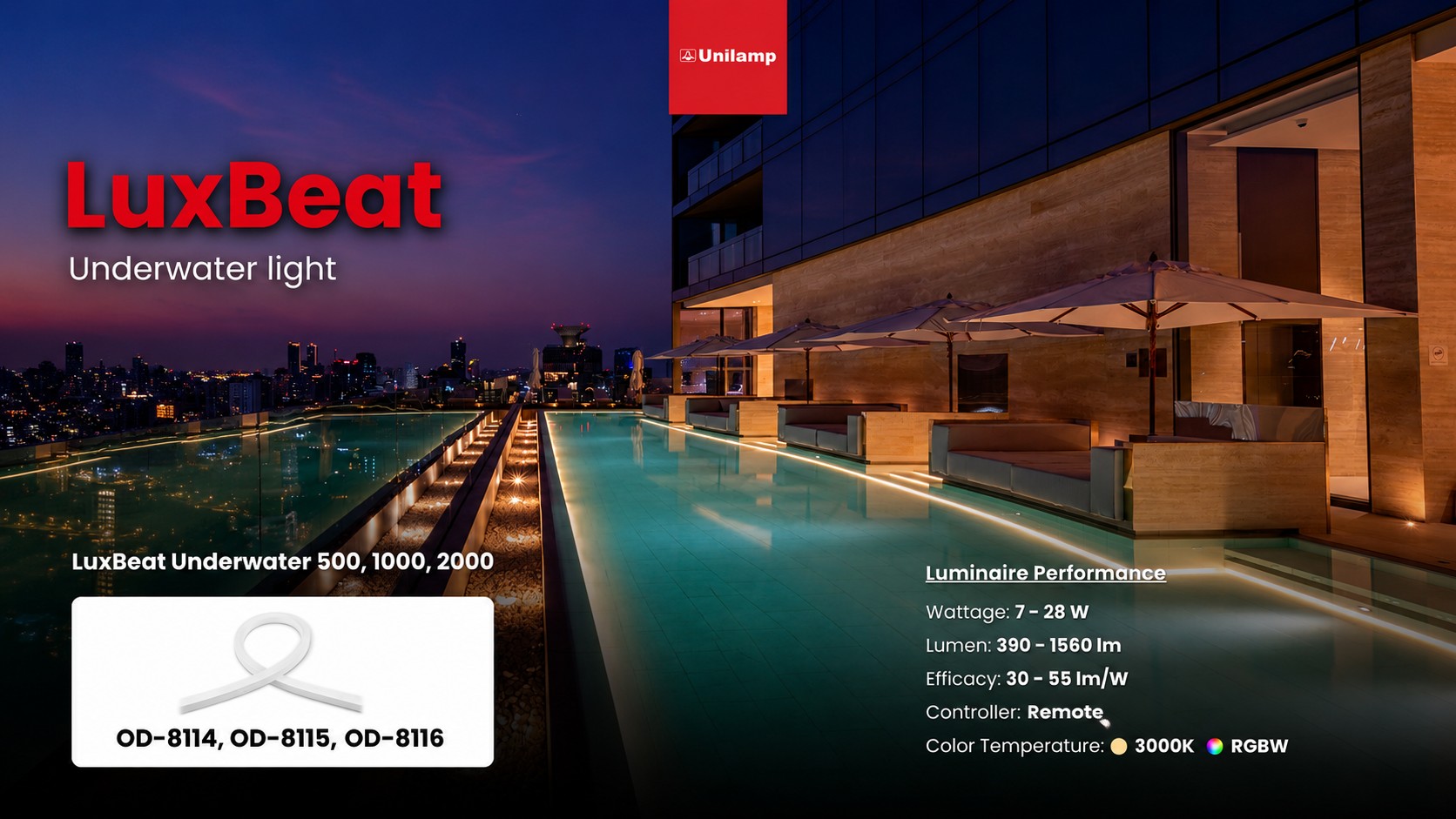 LuxBeat underwater linear lighting for luxury pools
