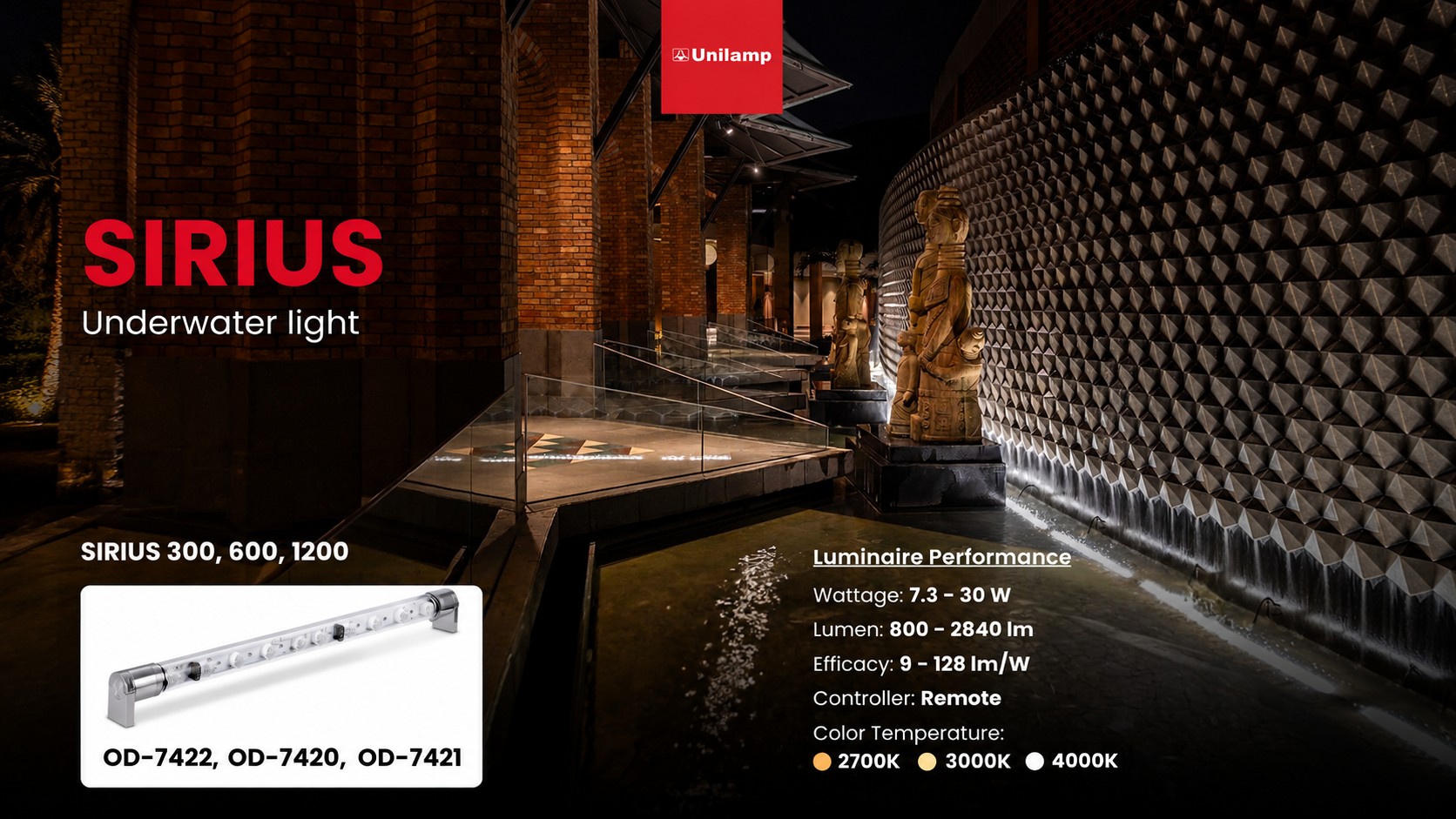 SIRIUS underwater LED bar light for water features