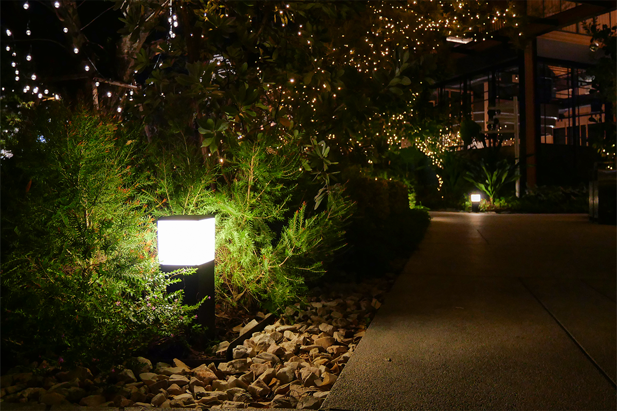 PROTON SQUARE bollard lighting along garden walkway