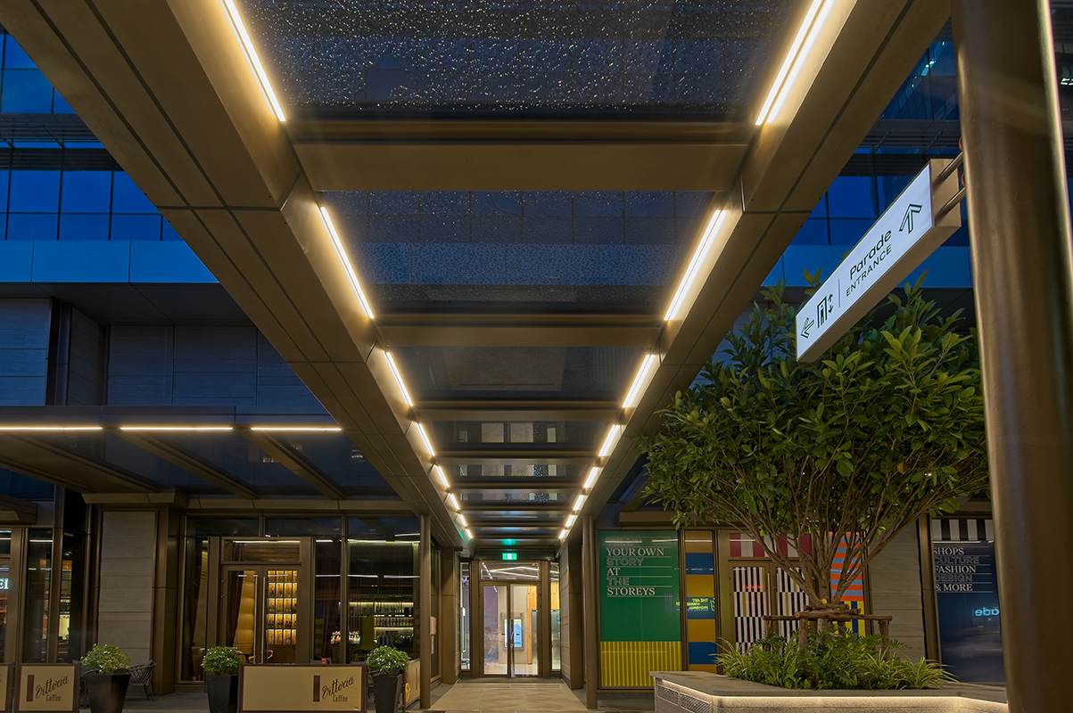LuxBeat linear lighting illuminating walkway at One Bangkok.