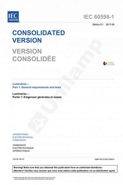IEC 60598-1 consolidated version cover for luminaire safety and testing standards